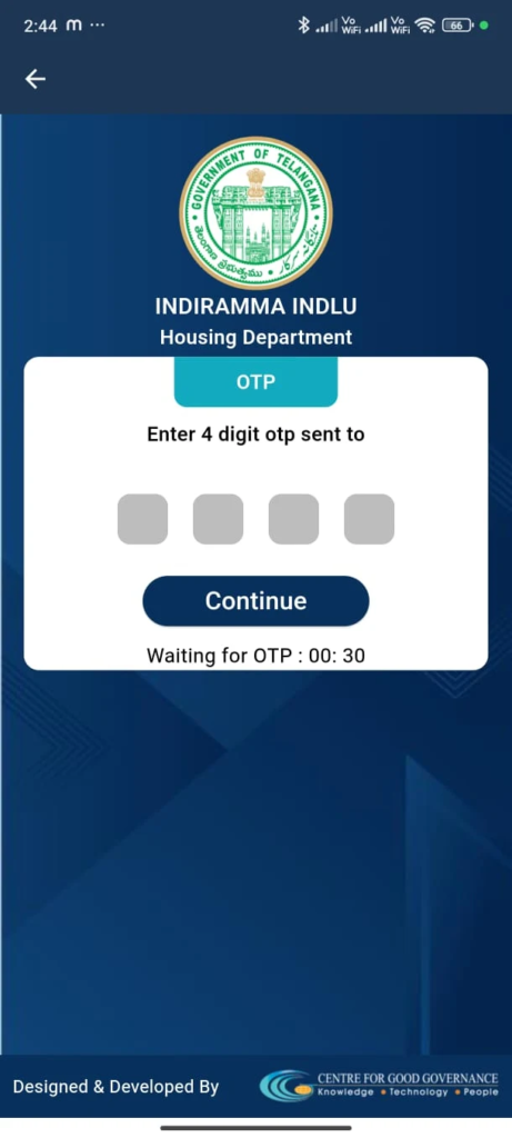 step 3: enter otp and click on login for Indiramma Illu Housing Apply Online